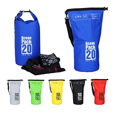 Image of Relaxdays Dry Bag, 20L, Waterproof Ocean Backpack, Ultralight Gear for Kayaks, Boating, Skiing, Sailing, Blue