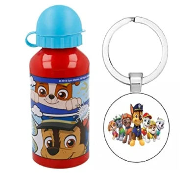Image of Paw Patrol Comic Aluminium Sports Bottle 400ml Holiday, Back to School Water Drinking Kids Lunch Children Includes Keyring