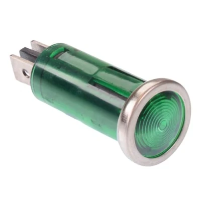 Image of Green 24V LED 12.5mm Panel Indicator Light Chrome Pilot Dash Dashboard Warning Car Boat Automotive