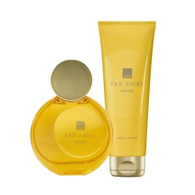 Image of Avon Far Away Shine Duo, Eau de Parfum 50ml &amp; Body Lotion 125ml, Notes of Pink Pepper Golden Musk, Cruelty Free