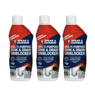 Image of Spear and Jackson 3 x 500ml Heavy Duty Sink Drain Unblocker