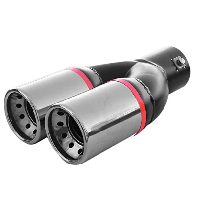 Image of Double Dual Twin Exhaust Tip Trim Car End Pipe Tail Sport Muffler Stainless Steel Chrome Universal