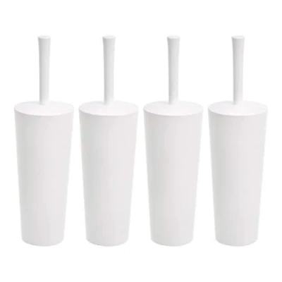 Image of Amazon Basics Toilet Bowl Brushes and Holder Set with No Slip Grip Heavy Duty Bristles, Pack of 4, White (Previously AmazonCommercial Brand)