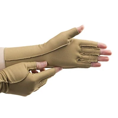 Image of Isotoner Therapeutic Compression Fingerless Gloves, Xsmall, Camel Tan