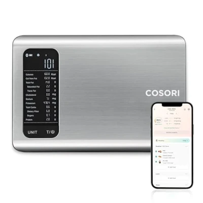 Image of COSORI Smart Kitchen Scale with Nutritional Calculator, Food Nutrition 19 Nutrients Tracking, Calorie Counting for Weight Loss, Free App&amp;Bluetooth, Premium Stainless Steel, Silver
