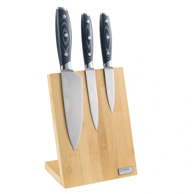 Image of Cooks Professional Ultimate 3 Piece Knife Set with Magnetic Bamboo Block Micarta Handle German Steel Chef Home Kitchen