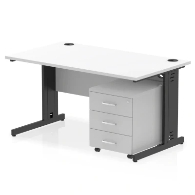 Image of Impulse 1400x800 Desk Cable Managed White/Black 3 Drawer Mobile Ped