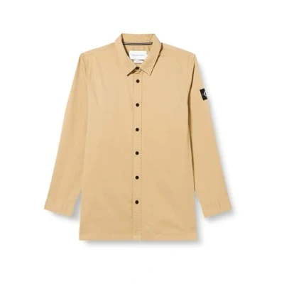 Image of Calvin Klein Jeans Men&#039;s Monologo Badge Shirt J30j325176 Casual Shirts, Travertine, L