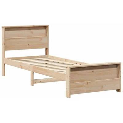Image of vidaXL Bed Frame with Headboard Brown 90 x 200 cm Solid pine wood
