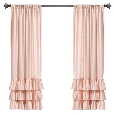 Image of Lush Decor, Blush Allison Ruffle Curtains Window Panel Set for Living, Dining Room, Bedroom (Pair), 63&quot; x 40&quot;, L