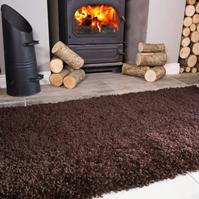 Image of Ontario Brown Fireside Fireplace Mantelpiece Hearth Shaggy Shag Fluffy Living Room Area Rug