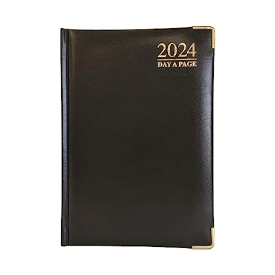Image of G4GADGET Luxury 2024 A5 Black Day A Page Diary Padded Front &amp; Hardback Cover Gilt Edges