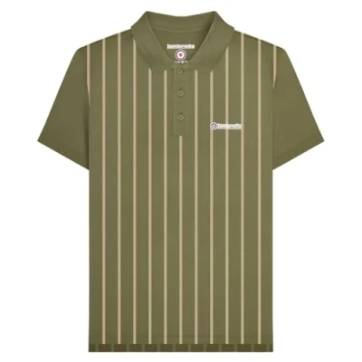 Image of Lambretta Mens Pinstripe Polo Shirt 3XL Khaki/White