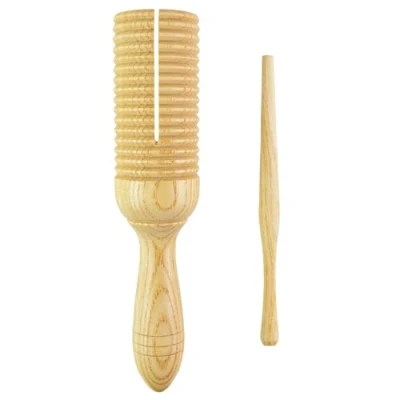 Image of A Star Single Wooden Guiro Tone Wood Block Agogo with Beater Rhythm Percussion Instrument