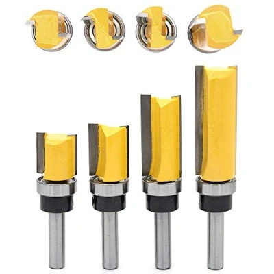 Image of DingGreat 4Pcs 8mm Shank Flush Trim Pattern Template Router Bit Set, Wood Top Bearing Milling Cutter Tool Woodworking