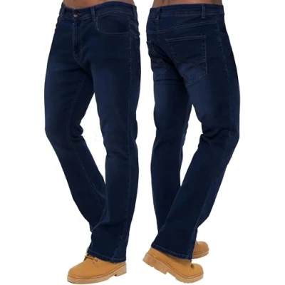 Image of 989Zé ENZO Mens Stretch Bootcut Jeans Casual Classic Retro Denim Wide Leg Flared Pants Trousers EZ401 Indigo 42W / 30L