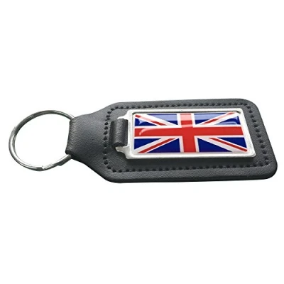 Image of Capricornone Union Jack GB Flag Black Leather Rectangle Keyring
