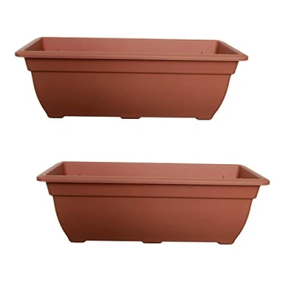 Image of e2e Set of 2 Plastic Plant Flower Herb Bell Planter Pot Box Container (50x22cm Rectangle Terracotta)