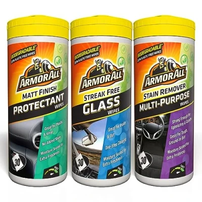 Image of Armor All, Car Interior Cleaning Wipes, Triple Pack for Dashboard, Glass &amp; All Around Interior, 90 Biodegradable Wipes (Set of 3x30 Plastic Free Wipes), Ideal Detailing, Made in the UK