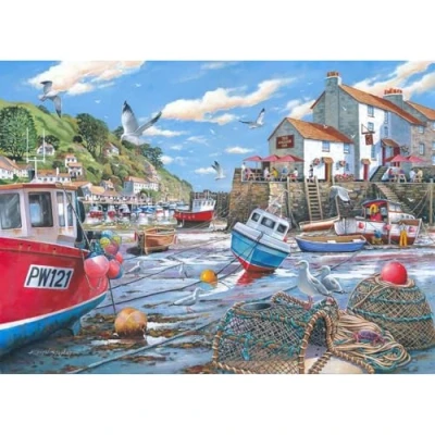 Image of The House of Puzzles Low Tide Jigsaw 1000 Piece Jigsaws For Adults, Artist Illustrated, Scenic Landscape, Deluxe Puzzle Gifts