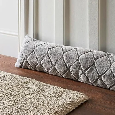 Image of Catherine Lansfield Cosy Diamond Faux Fur Door Draught Excluder Silver Grey