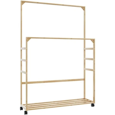 Image of vidaXL Clothes Rack with Shelves and Wheels 90x35x155 cm Bamboo