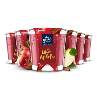 Image of Glade Jar Candle, Scented Candle Infused with Essential Oils, Up to 42 Hour Burn Time, Warm Apple Pie, Pack of 6 (6 x 129g)