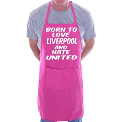 Image of Love Liverpool Hate Man Utd Football BBQ Cooking Funny Novelty Apron Pink