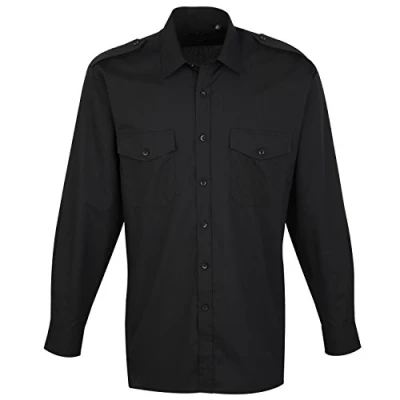 Image of Premier Mens Long Sleeve Pilot Plain Work Shirt (17) (Black)