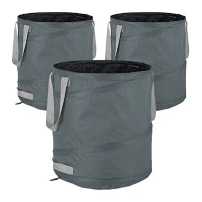 Image of Relaxdays Pop Up Garden Waste Bags, Set of 3, 85 L, Outdoor Refuse Sacks, 3 Handles, UV Resistant, Waterproof, Grey