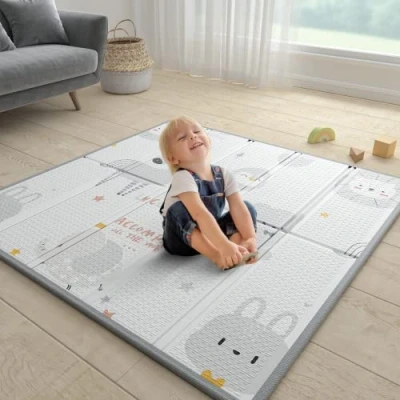Image of ZEEBABA Baby Play Mat, 47&quot;x47&quot; Foldable &amp; Reversable 0.4&quot; Thick Waterproof Foam Unicorn Non Toxic Mat for Babies and Toddlers 47inch Playpen