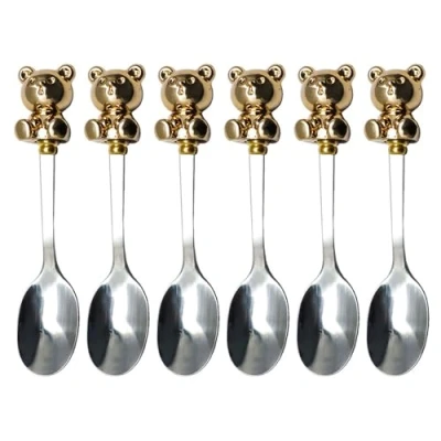 Image of 6 Pieces Bear Shaped Coffee Spoons/Fruit Forks Tablewares Dessert Spoons/Forks Stainless Steel Material For Kitchen Spoon Set