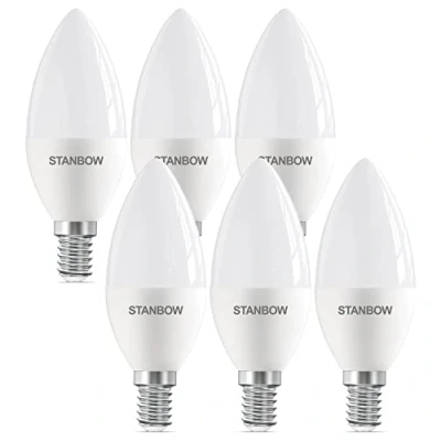 Image of LEDYA E14 LED Candle Light Bulbs, 5W 400lm SES Bulb 40w Equivalent, 3000K Warm White, Non Dimmable, Small Screw for Chandelier, Pack of 6