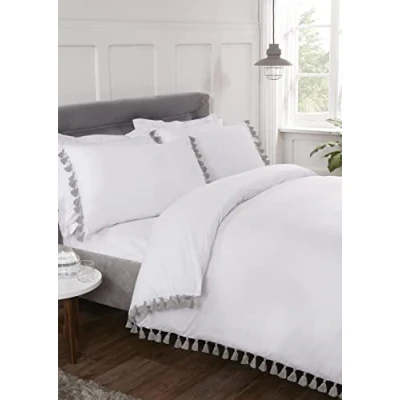 Image of Rapport White TASSEL Super King Duvet Cover Set Quilt Bedding Set&#039;, SKNG WHIT