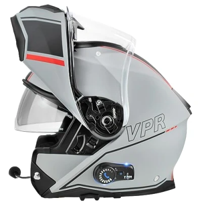 Image of ViPER RSV191 Flip up Motorcycle Helmet with Blinc Bluetooth Modular Double Visor Motorbike Helmets Microphone Dual Speaker for Hands &amp; Noise Free Automatic Answering ECE/ACU Gold Approved (Vision