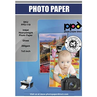 Image of PPD 100 Sheets 7x5 Inkjet Premium Glossy Photo Paper 260gsm Instant Dry Water Resistant 119