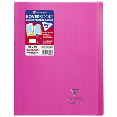 Image of Clairefontaine Ref 981608C Koverbook Stapled PP Notebook (96 Pages) 24 x 32cm Size, Squared Ruling, 90gsm Brushed Vellum Paper, Polypro Cover Pink