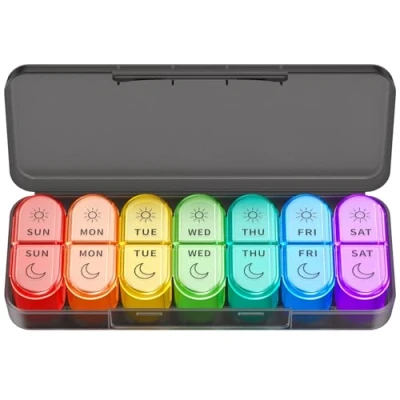 Image of Pill Boxes 7 Day 2 Times a Day, Large Daily Organiser, Case Container AM PM Weekly Travel Tablet BPA Free Medicine Storage Box to Hold Vitamin, Medication and Supplements