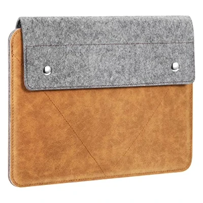 Image of MoKo 11 Inch Felt Leather Tablet Sleeve Bag Carrying Case Fits iPad Air 5/4 10.9, Pro 2021/2020/2018, 9/8/7th Gen 10.2, 3 10.5, 9.7, Tab A 10.1 Smart Keyboard, Gray &amp; Brown