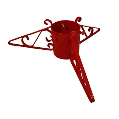 Image of Garden Pride Christmas Tree Stand 5&quot; Base Metal Solid Steel Plastic Coated (Red)