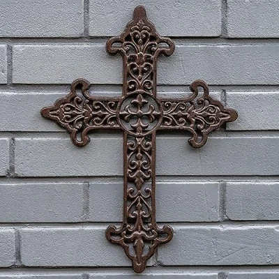 Image of Woodside Cast Iron Cross Wall Decoration, Indoor/Outdoor Mounted Sculpture, Home/Garden Accessory