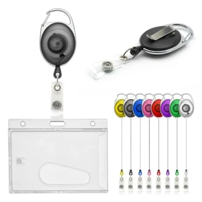 Image of CKB LTD Badge Holder Retractable Reel Set, 5PCS Single Sided Enclosed Ejection Slot Horizontal ID Card for School, Office, Identity Belt Clip Attachment Holds 86x54mm (Black)