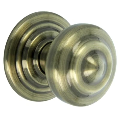 Image of Amig Elegant Leather Finished Brass Door Knob Heavy Duty with Steel Base Easy to Install, Ideal for Exterior Doors Leather, 70 mm Diameter,