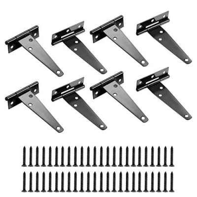 Image of 8 PCS T Strap Hinges, Heavy Duty Gate Metal Tee Hinges with Screws for Windows, Fence, Sheds, Barn Gates Supplies (Black,4 Inch)