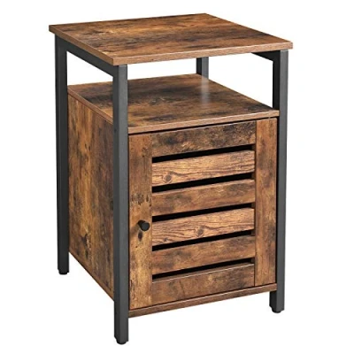 Image of VASAGLE Nightstand, Night Table with Inner Adjustable Shelf, Steel Frame, for Living Room Bedroom, Industrial, Engineered Wood Alloy, Rustic Brown + Black, 15.7 in x 23.6
