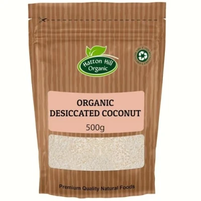 Image of Organic Desiccated Coconut 500g by Hatton Hill Finely Shredded for Baking, Cooking, and Garnishing, 100% Pure