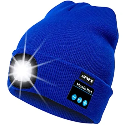 Image of ATNKE LED Lighted Bluetooth Beanie Cap, USB Rechargeable Wireless Musical Running Hat Ultra Bright 4 Waterproof Light Lamp Use for Skiing Hiking Camping Cycling (Blue)