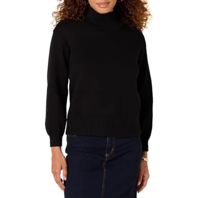 Image of Amazon Essentials Women&#039;s Cotton Funnel Neck Sweater (Available in Plus Size), Black, S