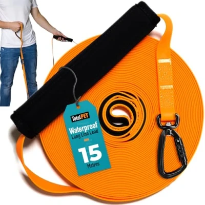 Image of Total Pet Training Lead for Dogs, Waterproof Long Line Recall &amp; Obedience Extra Dog Suitable all Sized Dogs (15m, Carabiner Clip)