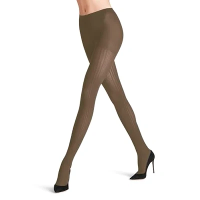 Image of FALKE Women&#039;s Prime Rib 60 DEN W TI Semi Opaque Patterned 1 Pair Tights, Brown (Shitake 5182), S